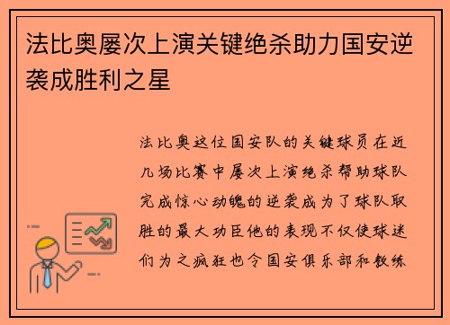 法比奥屡次上演关键绝杀助力国安逆袭成胜利之星