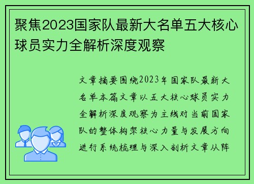 聚焦2023国家队最新大名单五大核心球员实力全解析深度观察